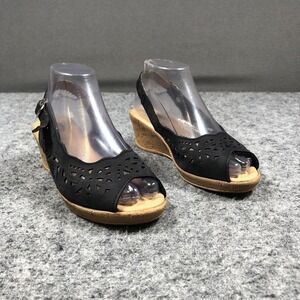 Spring Step Sandals Womens Size 7.5 Black Leather Slingback Wedge Comfort Italy